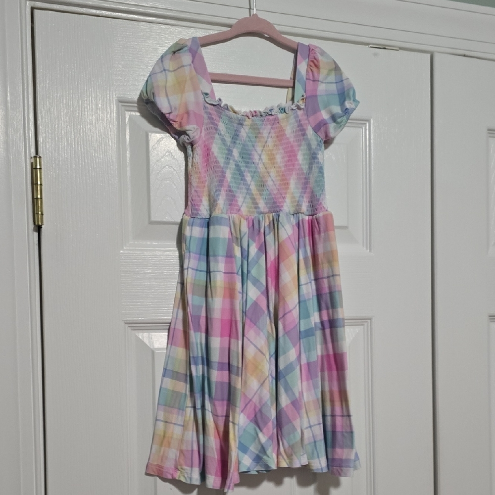 Little Sleepies Pastel Plaid Puff-Sleeve Dress - Pink, Blue, Yellow